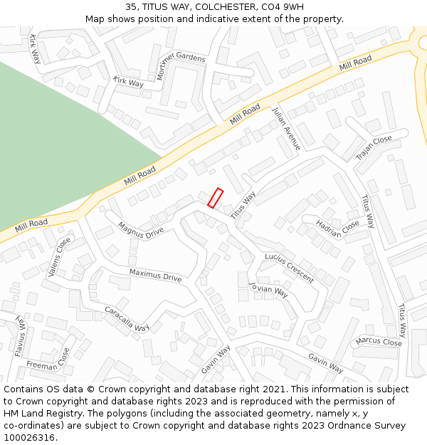 35, TITUS WAY, COLCHESTER, CO4 9WH: Location map and indicative extent of plot