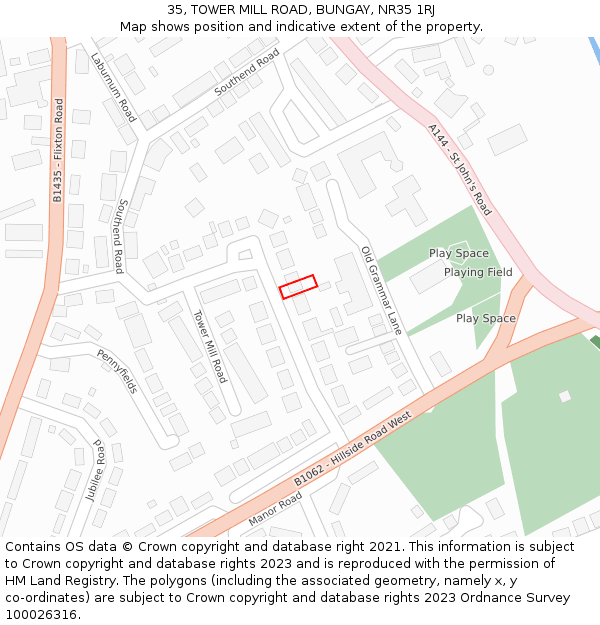 35, TOWER MILL ROAD, BUNGAY, NR35 1RJ: Location map and indicative extent of plot
