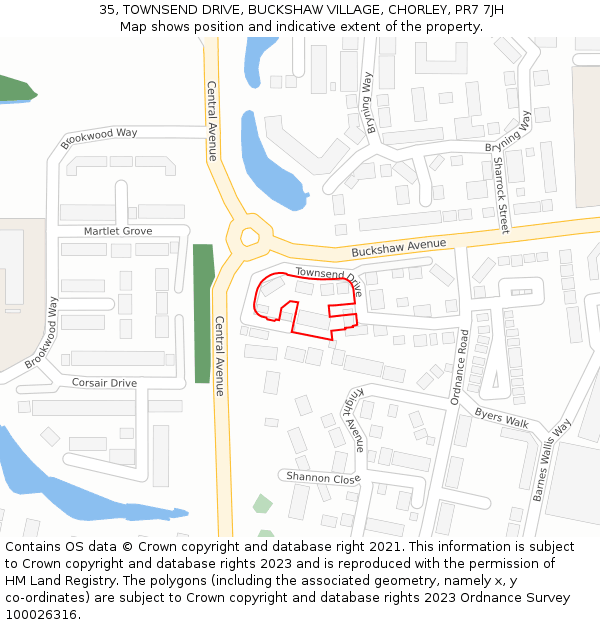 35, TOWNSEND DRIVE, BUCKSHAW VILLAGE, CHORLEY, PR7 7JH: Location map and indicative extent of plot