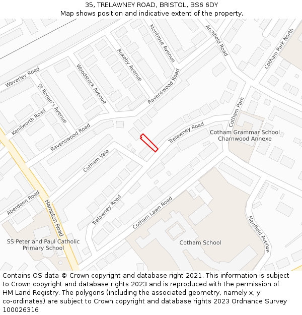 35, TRELAWNEY ROAD, BRISTOL, BS6 6DY: Location map and indicative extent of plot