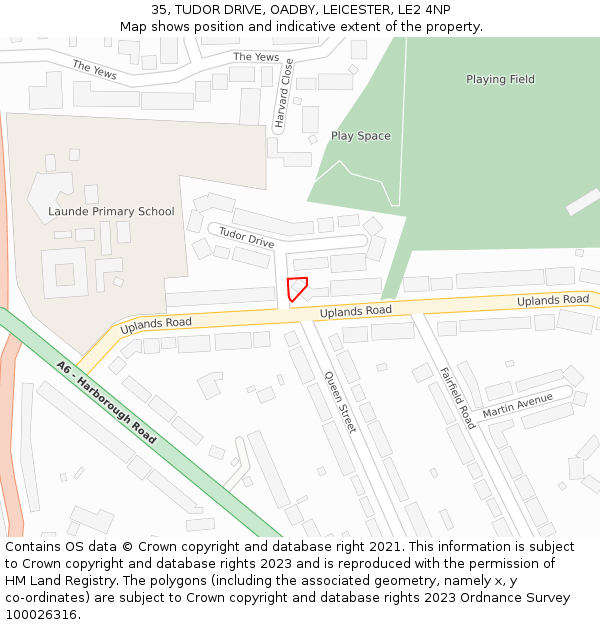 35, TUDOR DRIVE, OADBY, LEICESTER, LE2 4NP: Location map and indicative extent of plot