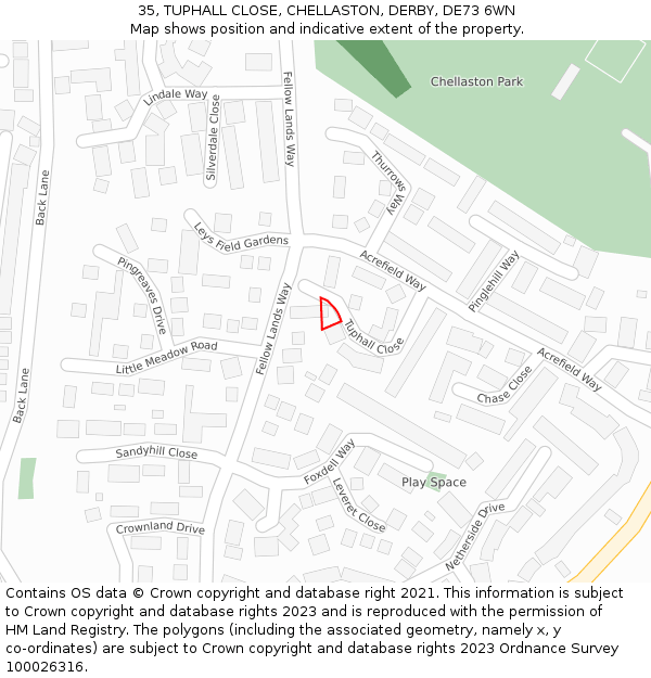 35, TUPHALL CLOSE, CHELLASTON, DERBY, DE73 6WN: Location map and indicative extent of plot