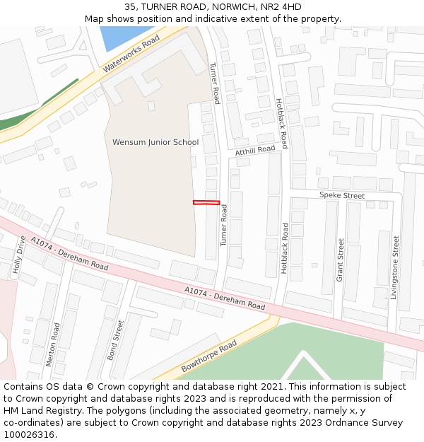 35, TURNER ROAD, NORWICH, NR2 4HD: Location map and indicative extent of plot
