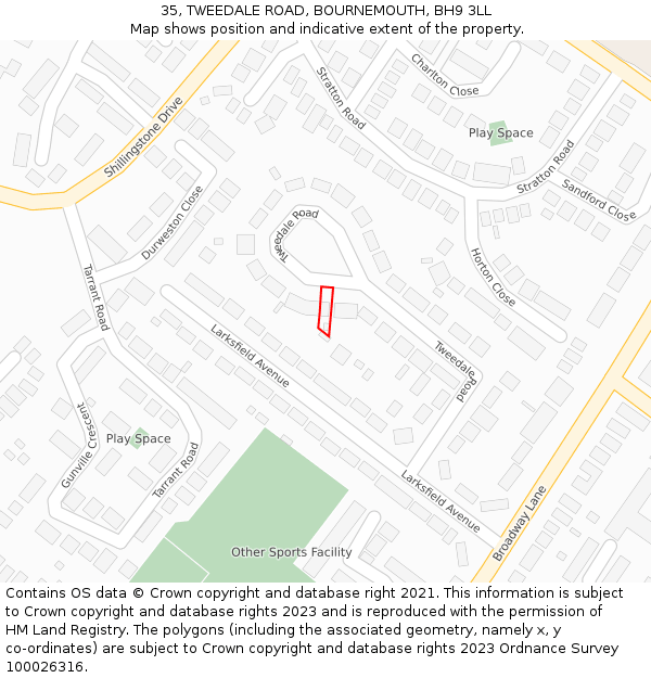 35, TWEEDALE ROAD, BOURNEMOUTH, BH9 3LL: Location map and indicative extent of plot