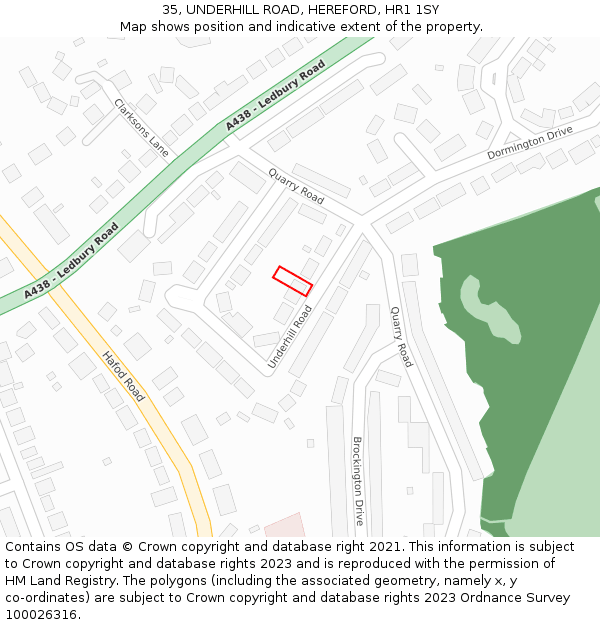 35, UNDERHILL ROAD, HEREFORD, HR1 1SY: Location map and indicative extent of plot