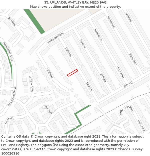 35, UPLANDS, WHITLEY BAY, NE25 9AG: Location map and indicative extent of plot