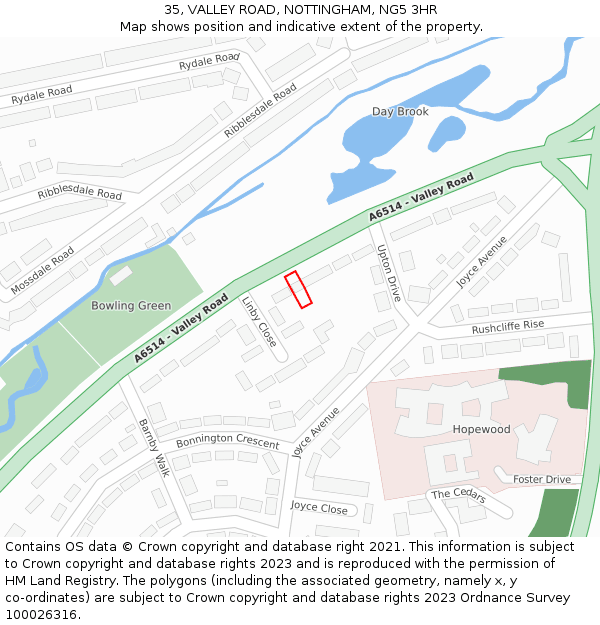 35, VALLEY ROAD, NOTTINGHAM, NG5 3HR: Location map and indicative extent of plot