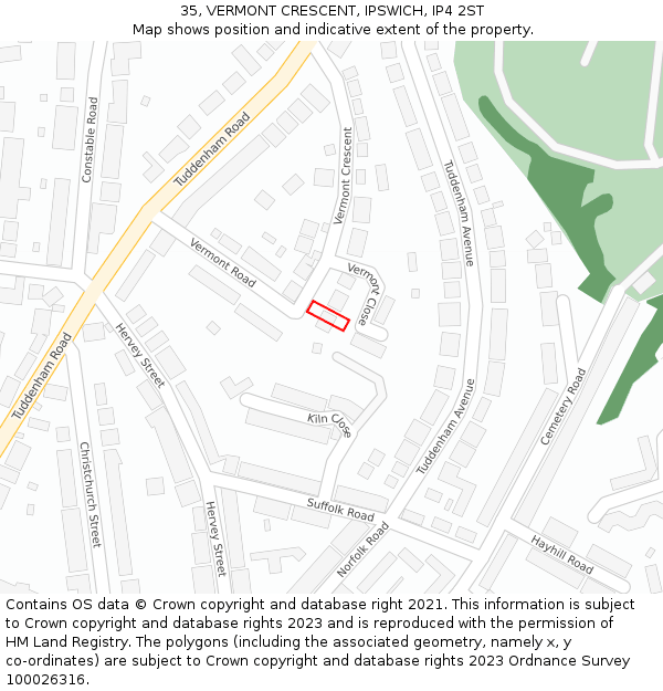 35, VERMONT CRESCENT, IPSWICH, IP4 2ST: Location map and indicative extent of plot
