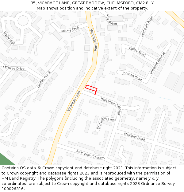 35, VICARAGE LANE, GREAT BADDOW, CHELMSFORD, CM2 8HY: Location map and indicative extent of plot