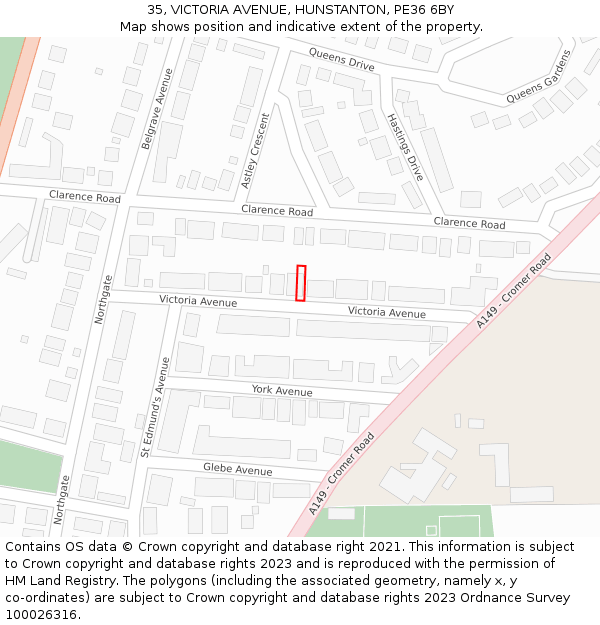 35, VICTORIA AVENUE, HUNSTANTON, PE36 6BY: Location map and indicative extent of plot