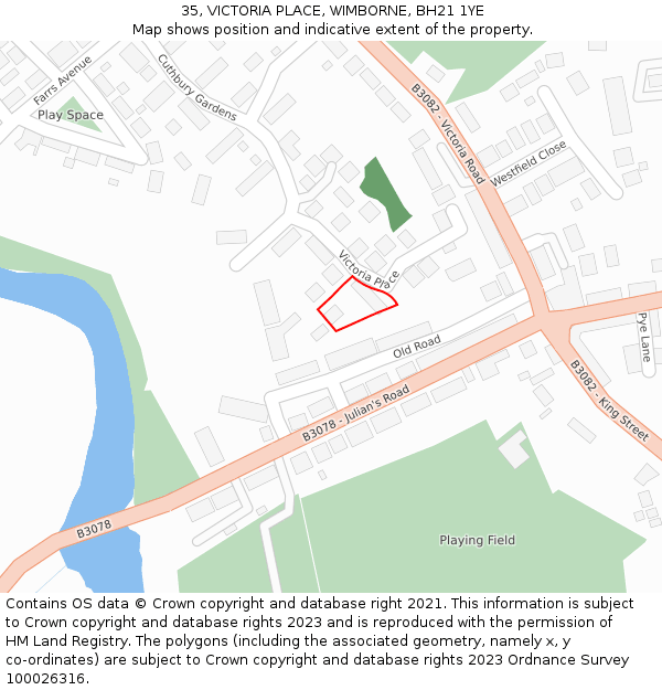 35, VICTORIA PLACE, WIMBORNE, BH21 1YE: Location map and indicative extent of plot