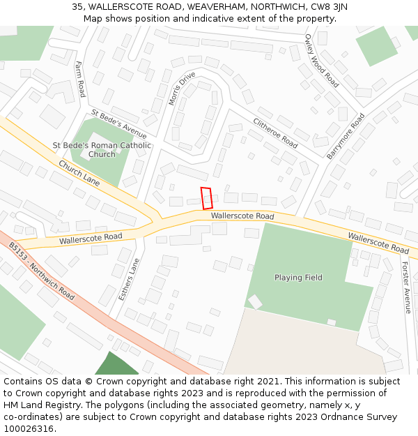 35, WALLERSCOTE ROAD, WEAVERHAM, NORTHWICH, CW8 3JN: Location map and indicative extent of plot