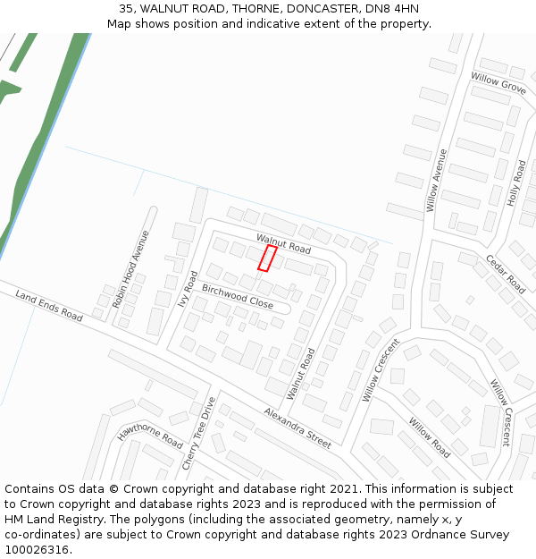 35, WALNUT ROAD, THORNE, DONCASTER, DN8 4HN: Location map and indicative extent of plot