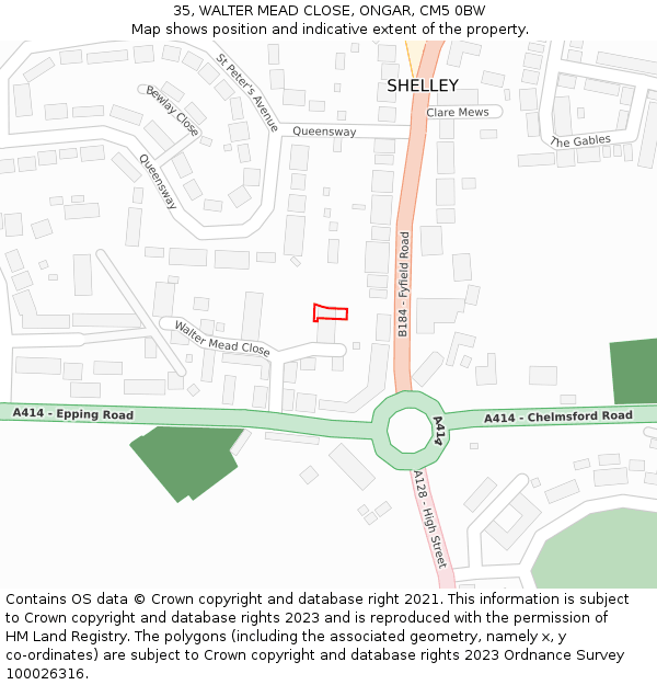 35, WALTER MEAD CLOSE, ONGAR, CM5 0BW: Location map and indicative extent of plot