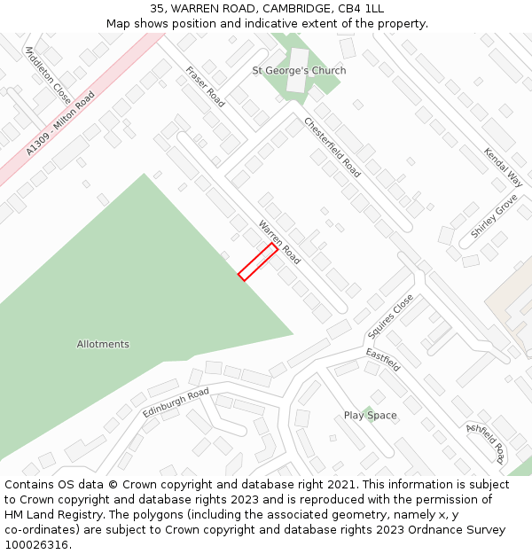 35, WARREN ROAD, CAMBRIDGE, CB4 1LL: Location map and indicative extent of plot