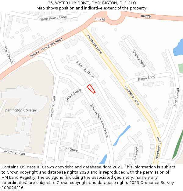 35, WATER LILY DRIVE, DARLINGTON, DL1 1LQ: Location map and indicative extent of plot