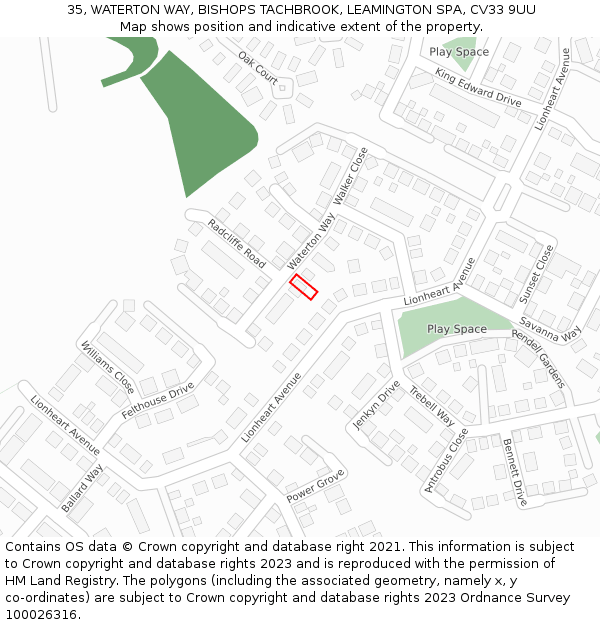 35, WATERTON WAY, BISHOPS TACHBROOK, LEAMINGTON SPA, CV33 9UU: Location map and indicative extent of plot