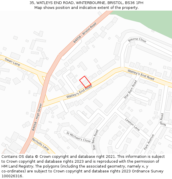 35, WATLEYS END ROAD, WINTERBOURNE, BRISTOL, BS36 1PH: Location map and indicative extent of plot