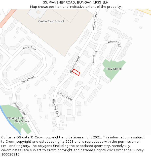 35, WAVENEY ROAD, BUNGAY, NR35 1LH: Location map and indicative extent of plot