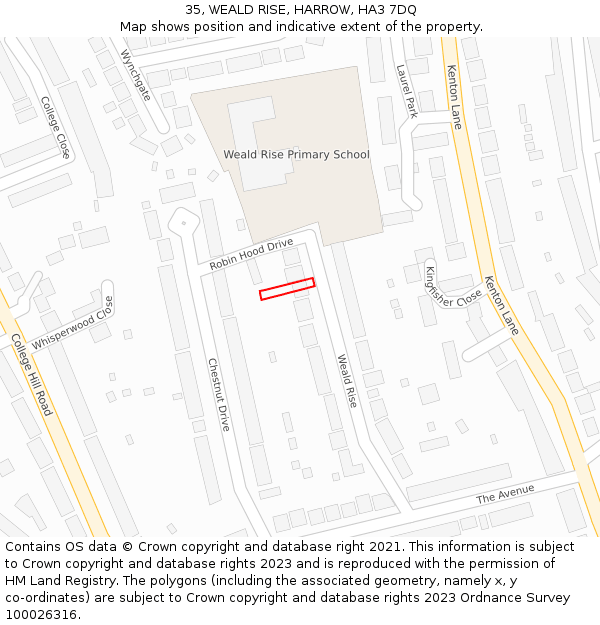 35, WEALD RISE, HARROW, HA3 7DQ: Location map and indicative extent of plot