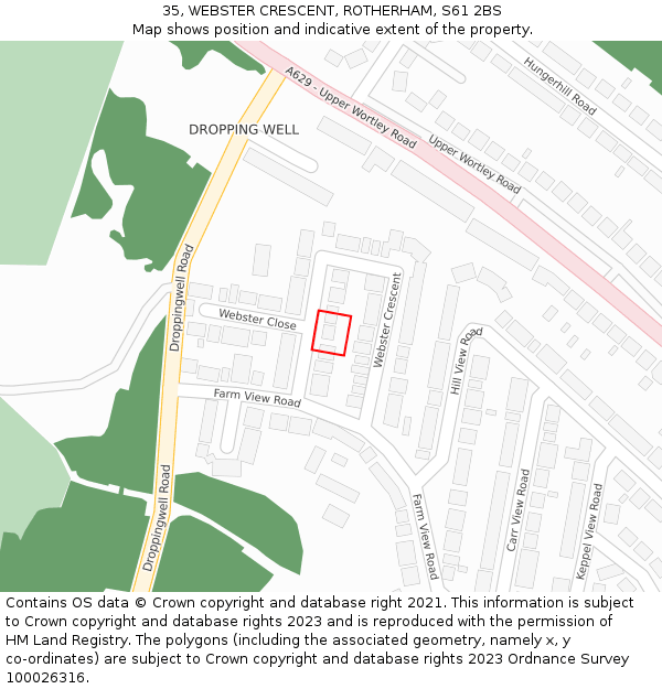 35, WEBSTER CRESCENT, ROTHERHAM, S61 2BS: Location map and indicative extent of plot