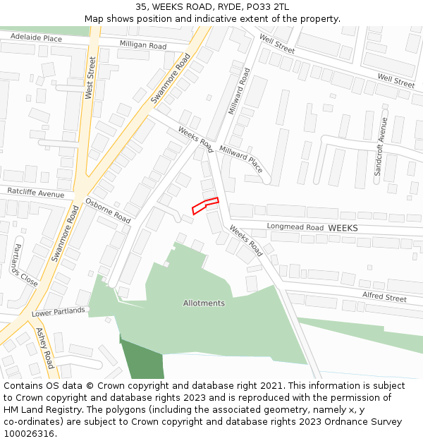 35, WEEKS ROAD, RYDE, PO33 2TL: Location map and indicative extent of plot