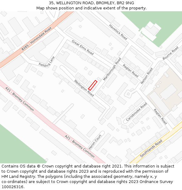 35, WELLINGTON ROAD, BROMLEY, BR2 9NG: Location map and indicative extent of plot