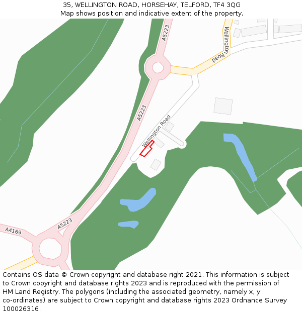 35, WELLINGTON ROAD, HORSEHAY, TELFORD, TF4 3QG: Location map and indicative extent of plot