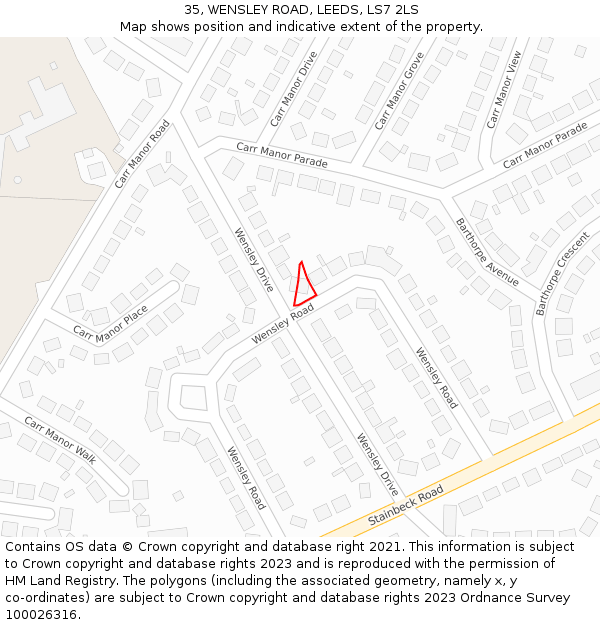 35, WENSLEY ROAD, LEEDS, LS7 2LS: Location map and indicative extent of plot
