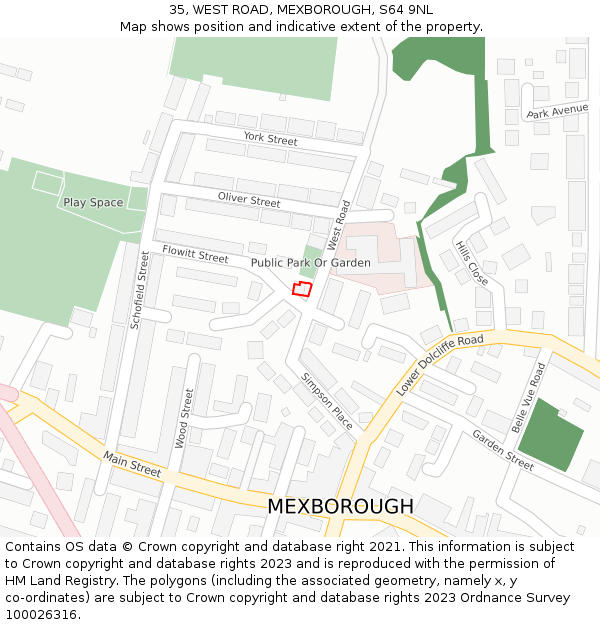 35, WEST ROAD, MEXBOROUGH, S64 9NL: Location map and indicative extent of plot