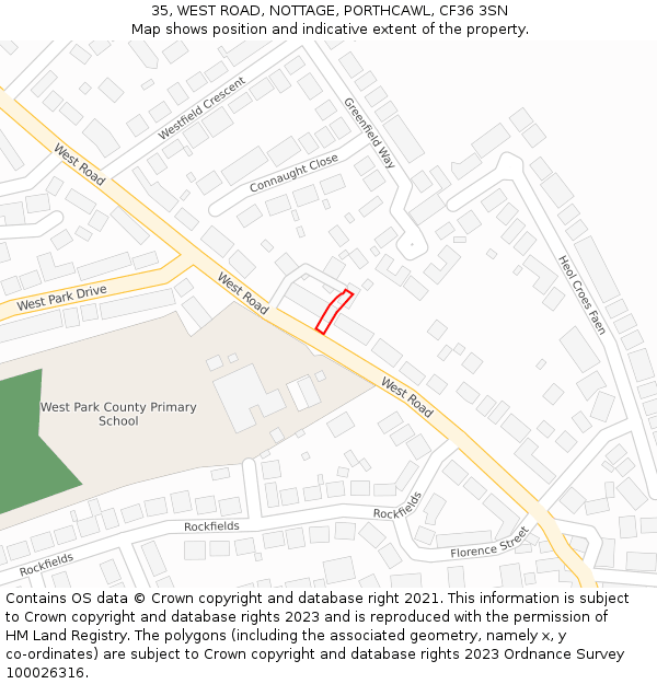 35, WEST ROAD, NOTTAGE, PORTHCAWL, CF36 3SN: Location map and indicative extent of plot