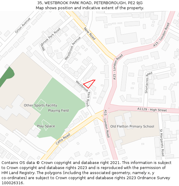 35, WESTBROOK PARK ROAD, PETERBOROUGH, PE2 9JG: Location map and indicative extent of plot