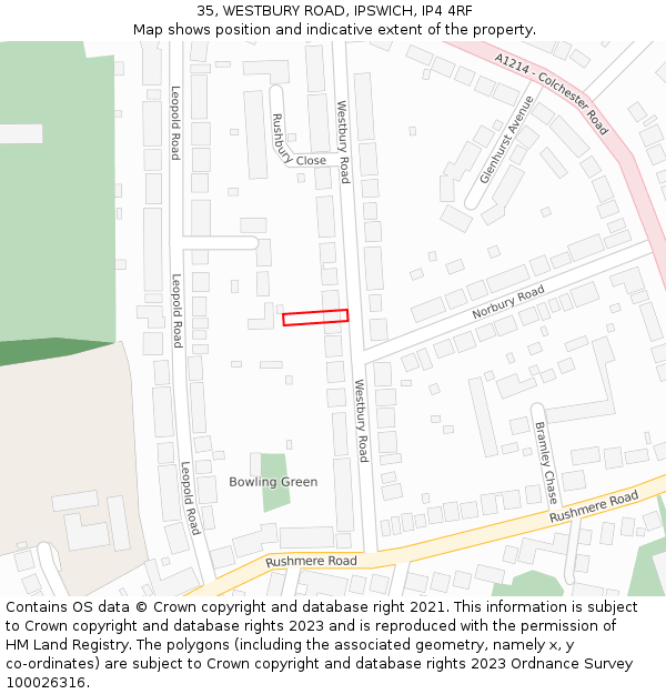 35, WESTBURY ROAD, IPSWICH, IP4 4RF: Location map and indicative extent of plot