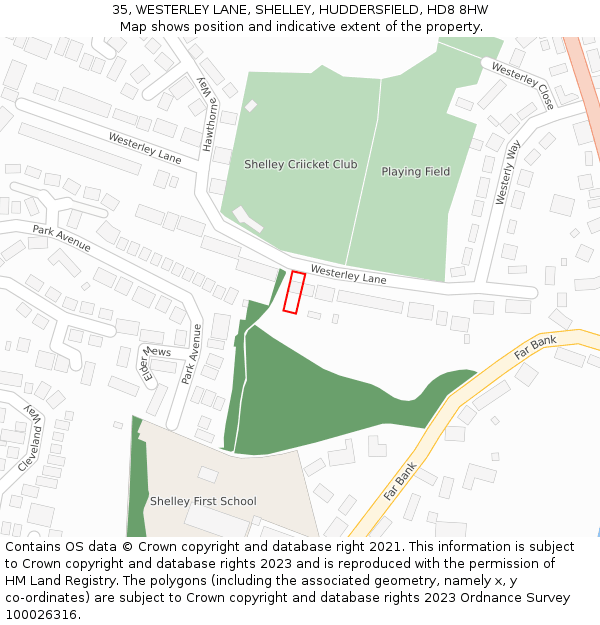 35, WESTERLEY LANE, SHELLEY, HUDDERSFIELD, HD8 8HW: Location map and indicative extent of plot