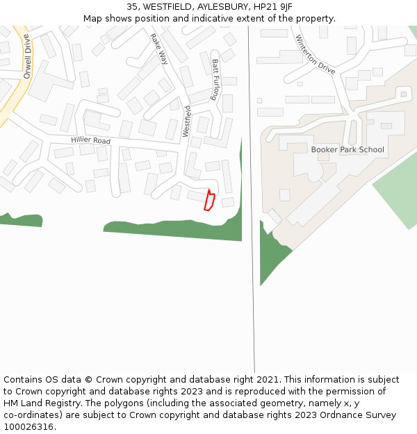 35, WESTFIELD, AYLESBURY, HP21 9JF: Location map and indicative extent of plot