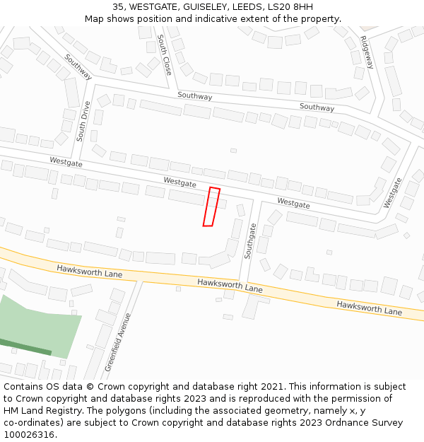 35, WESTGATE, GUISELEY, LEEDS, LS20 8HH: Location map and indicative extent of plot