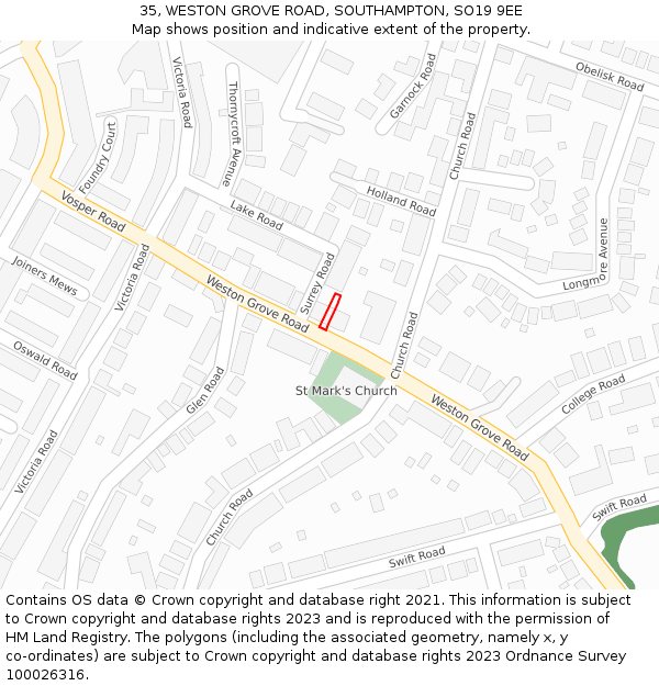 35, WESTON GROVE ROAD, SOUTHAMPTON, SO19 9EE: Location map and indicative extent of plot