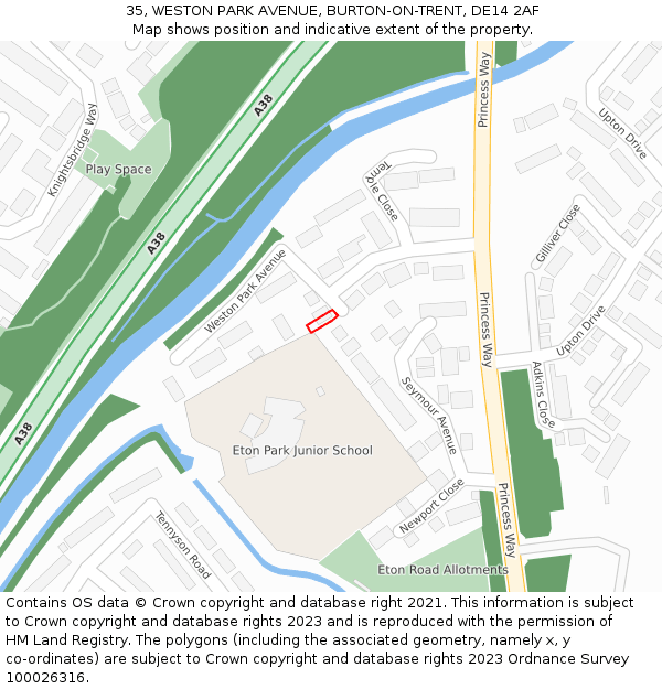 35, WESTON PARK AVENUE, BURTON-ON-TRENT, DE14 2AF: Location map and indicative extent of plot