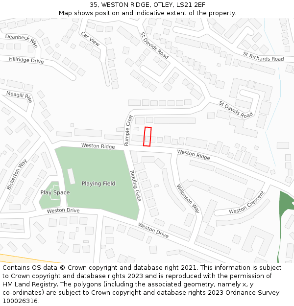 35, WESTON RIDGE, OTLEY, LS21 2EF: Location map and indicative extent of plot