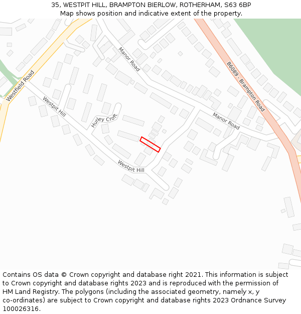 35, WESTPIT HILL, BRAMPTON BIERLOW, ROTHERHAM, S63 6BP: Location map and indicative extent of plot