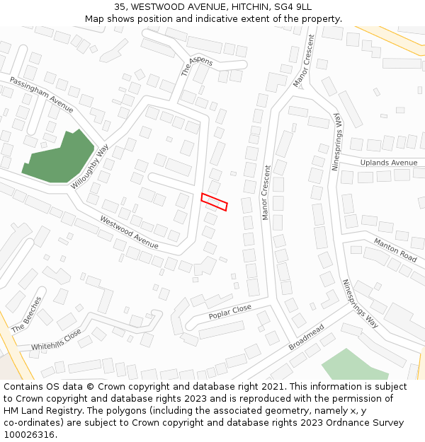 35, WESTWOOD AVENUE, HITCHIN, SG4 9LL: Location map and indicative extent of plot