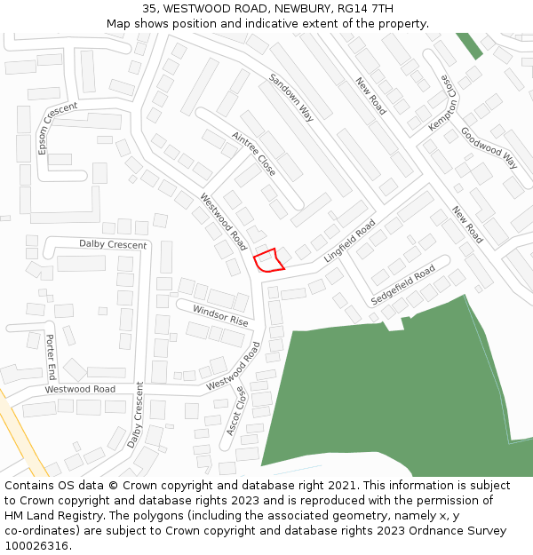 35, WESTWOOD ROAD, NEWBURY, RG14 7TH: Location map and indicative extent of plot