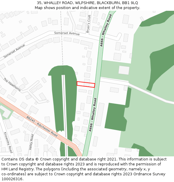 35, WHALLEY ROAD, WILPSHIRE, BLACKBURN, BB1 9LQ: Location map and indicative extent of plot