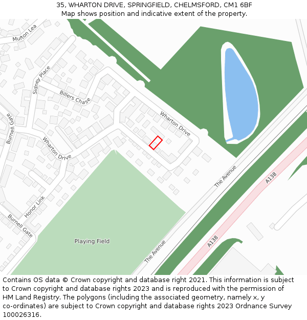 35, WHARTON DRIVE, SPRINGFIELD, CHELMSFORD, CM1 6BF: Location map and indicative extent of plot