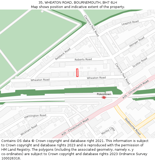 35, WHEATON ROAD, BOURNEMOUTH, BH7 6LH: Location map and indicative extent of plot