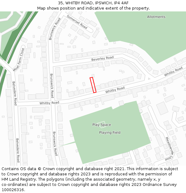 35, WHITBY ROAD, IPSWICH, IP4 4AF: Location map and indicative extent of plot