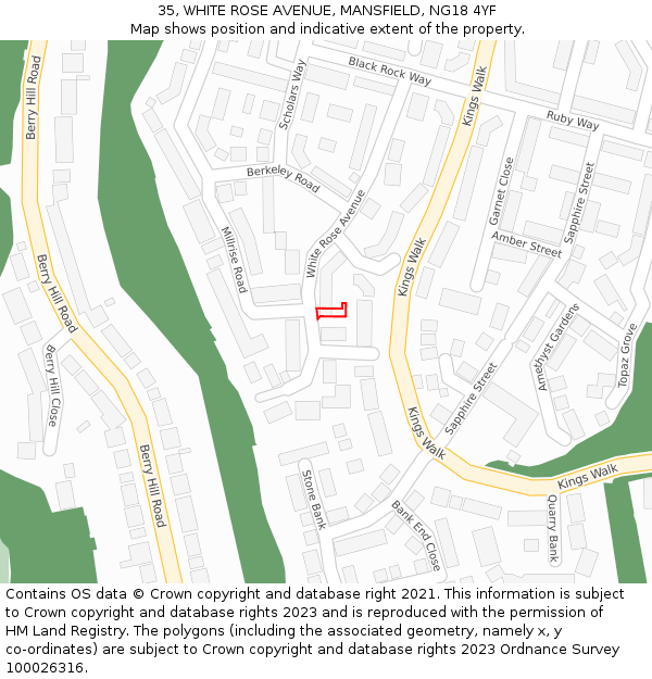 35, WHITE ROSE AVENUE, MANSFIELD, NG18 4YF: Location map and indicative extent of plot