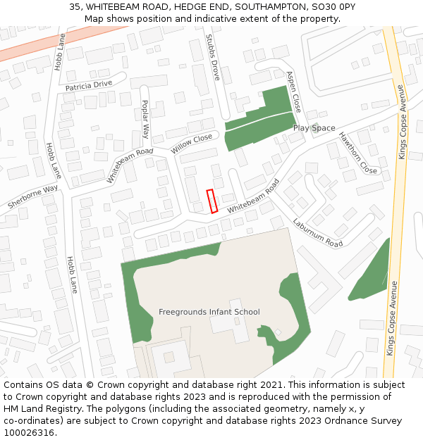 35, WHITEBEAM ROAD, HEDGE END, SOUTHAMPTON, SO30 0PY: Location map and indicative extent of plot