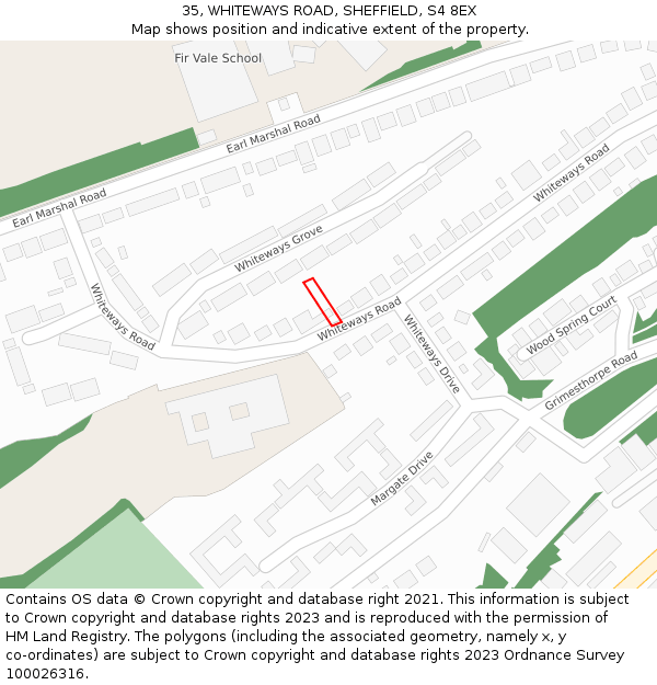 35, WHITEWAYS ROAD, SHEFFIELD, S4 8EX: Location map and indicative extent of plot