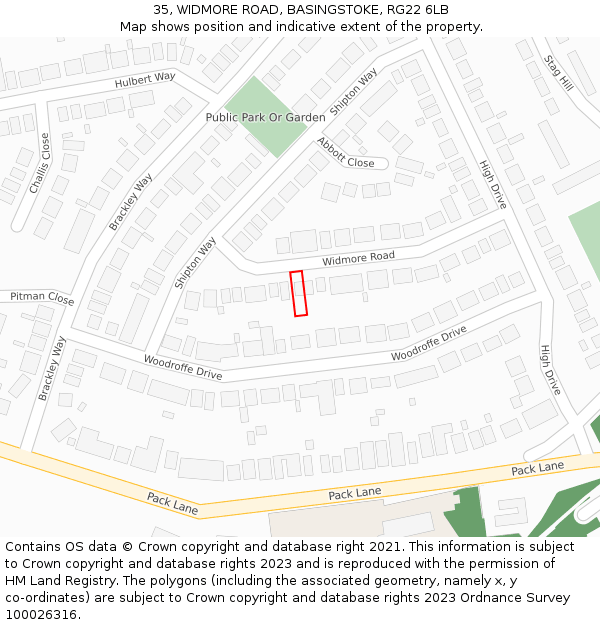 35, WIDMORE ROAD, BASINGSTOKE, RG22 6LB: Location map and indicative extent of plot
